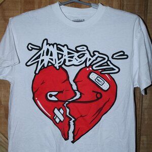 Sad Boys T-Shirt Mens L Large White Sad Broken Red Heart "F@*k Me I'm Sad!"